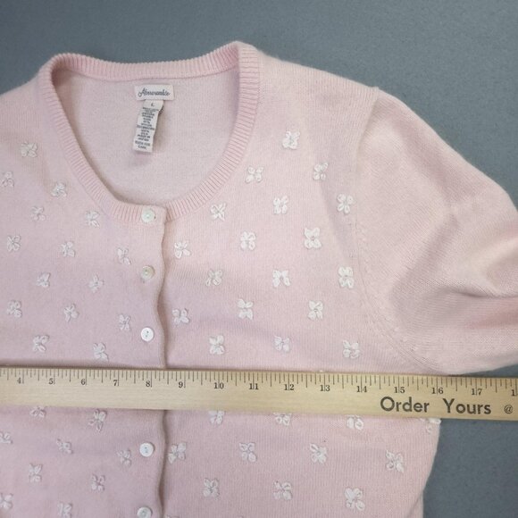 Abercrombie Cardigan Sweater Women L Actual Small Pink Angora Bow Beaded Japan - Picture 7 of 11